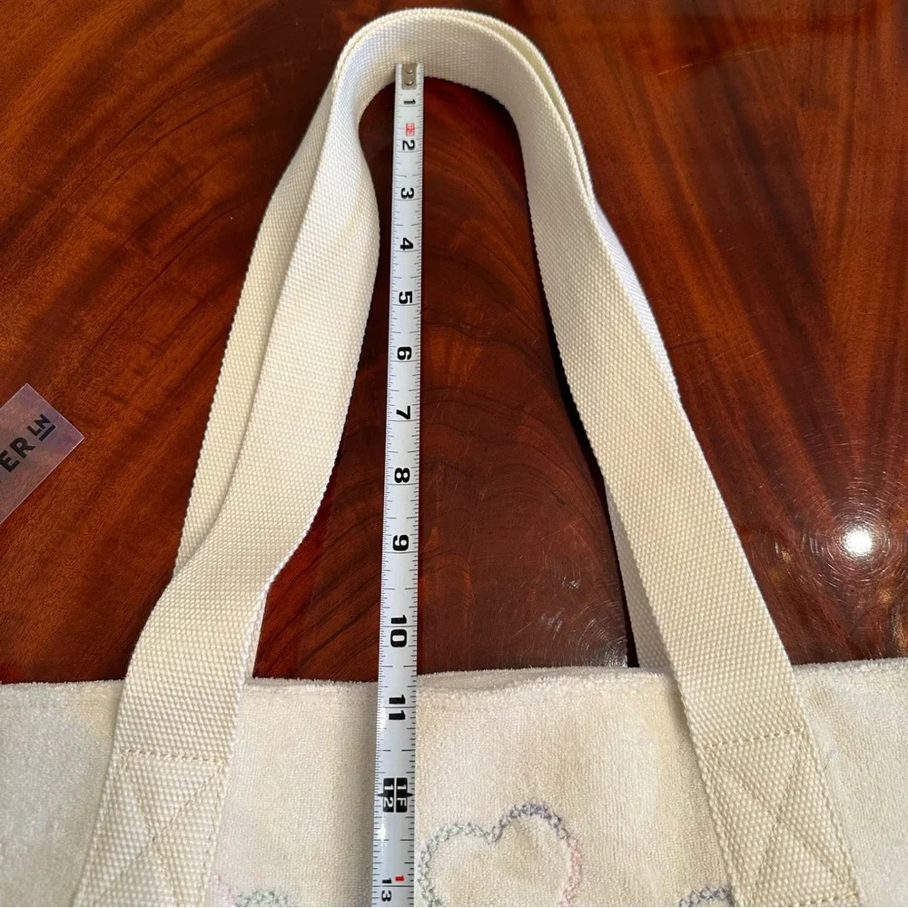 NWT Stoney Clover Lane Hearts Embroidered Terry Zip Top Tote Seashell